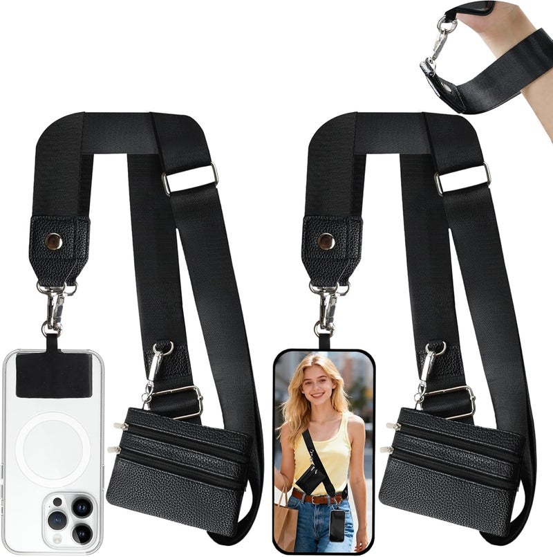 PUGPIU 2 Pack Clip and Go Strap for Phone with Wallet Crossbody - Phone Strap Crossbody with Zippered Pouch, Multifuctional Adjustable Cell Phone Lanyard for Going out - Image 1